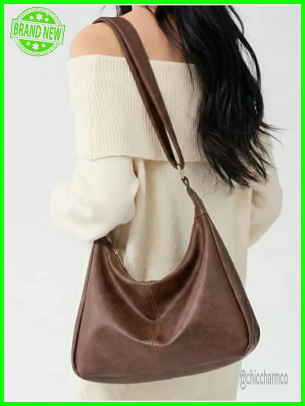 Soft Vegan PU Leather Slouchy Hobo Shoulder Bag Everyday Purse